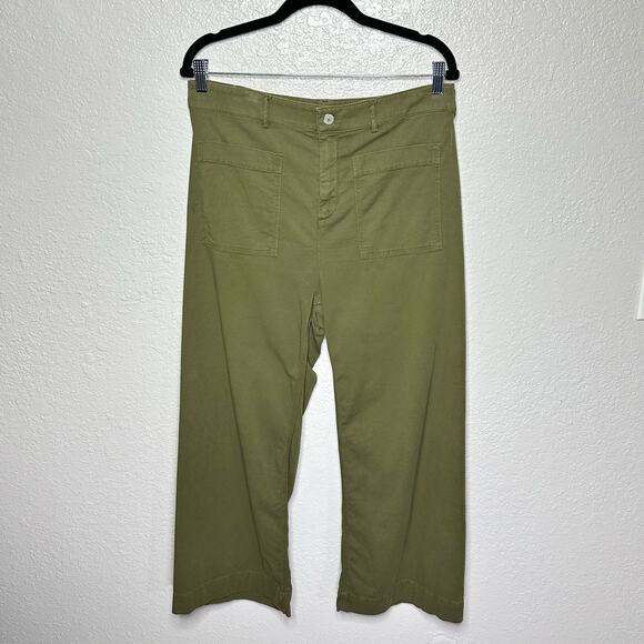 A.L.C. Wide Leg Cropped Pants High Rise Olive Green Women 10 - Picture 2 of 9